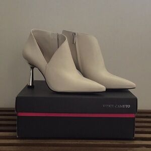 Vince Camuto Cream and Chrome Ankle Stiletto Boots